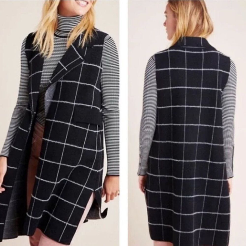 Anthropologie Quinn Windowpane Vest‎ sweater size one size
